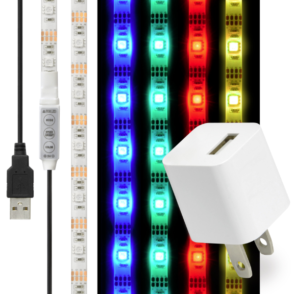 LED テープ ライト (USB AC電源付)LEDテープライト 貼レルヤ USB（レインボー）2m + USB電源アダプタ セット 全20色に切り替え可能カット 長さ 調節 店舗用照明｜jttonline｜02