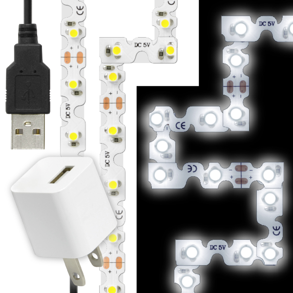 LED テープ ライト (USB AC電源付)LEDテープライト（90度 曲がる）貼レルヤ USB（昼光色 6000K/電球色 3000K）3m + USB電源アダプタ セットカット 長さ 調節｜jttonline｜02