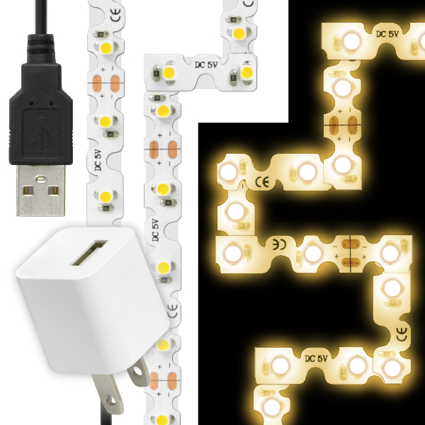 LED テープ ライト (USB AC電源付)LEDテープライト（90度 曲がる）貼レルヤ USB（...