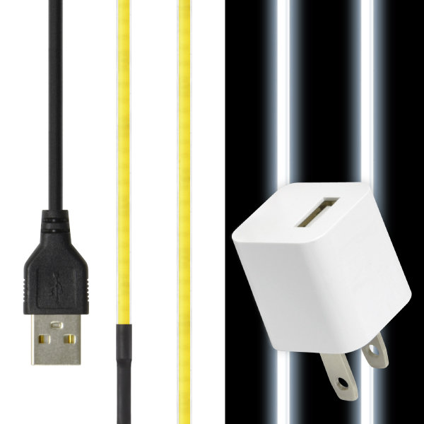 LED テープ ライト (USB 電源付)(超極細) 線状の3mm 貼レルヤ USB（昼光色/電球色 1m）+ USB電源アダプタ セット 6000K/3000K 切れる 貼れる｜jttonline｜02