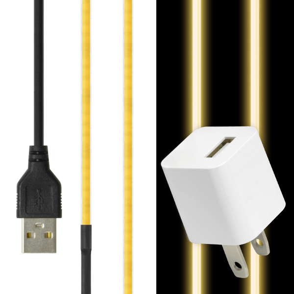 LED テープ ライト (USB 電源付)(超極細) 線状の3mm 貼レルヤ USB（昼光色/電球色 1m）+ USB電源アダプタ セット 6000K/3000K 切れる 貼れる｜jttonline｜03