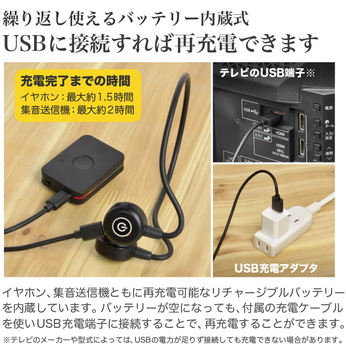 福耳 （USB充電アダプタ付） 集音器 骨伝導 ワイヤレス テレビ