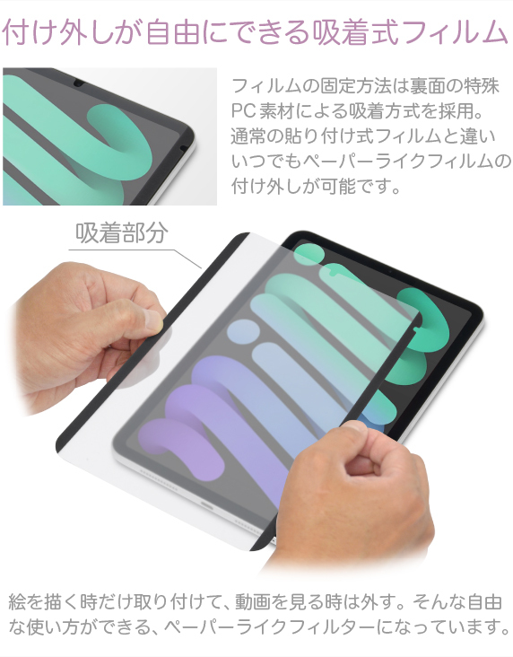 着脱自由な吸着式）ペーパーライク フィルム 脱着っつく iPad mini