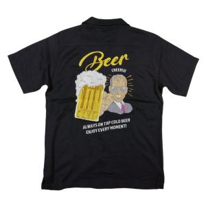 HOUSTON ヒューストン BEER刺繍 テンセル素材 半袖 ボーリングシャツ 40991