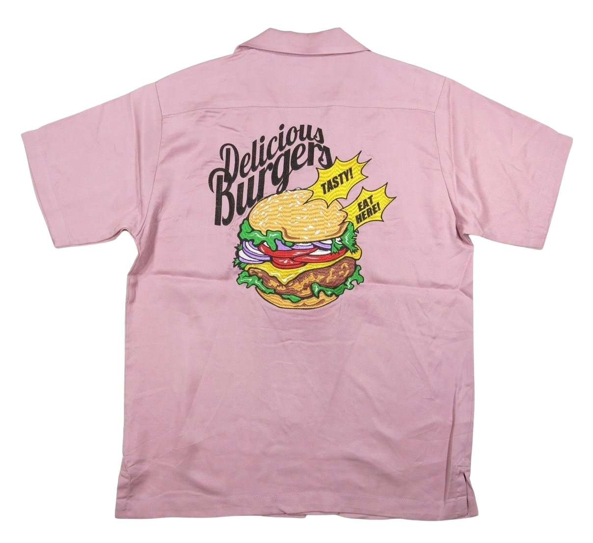 HOUSTON ヒューストン BURGER刺繍 テンセル素材 半袖 ボーリングシャツ 40992