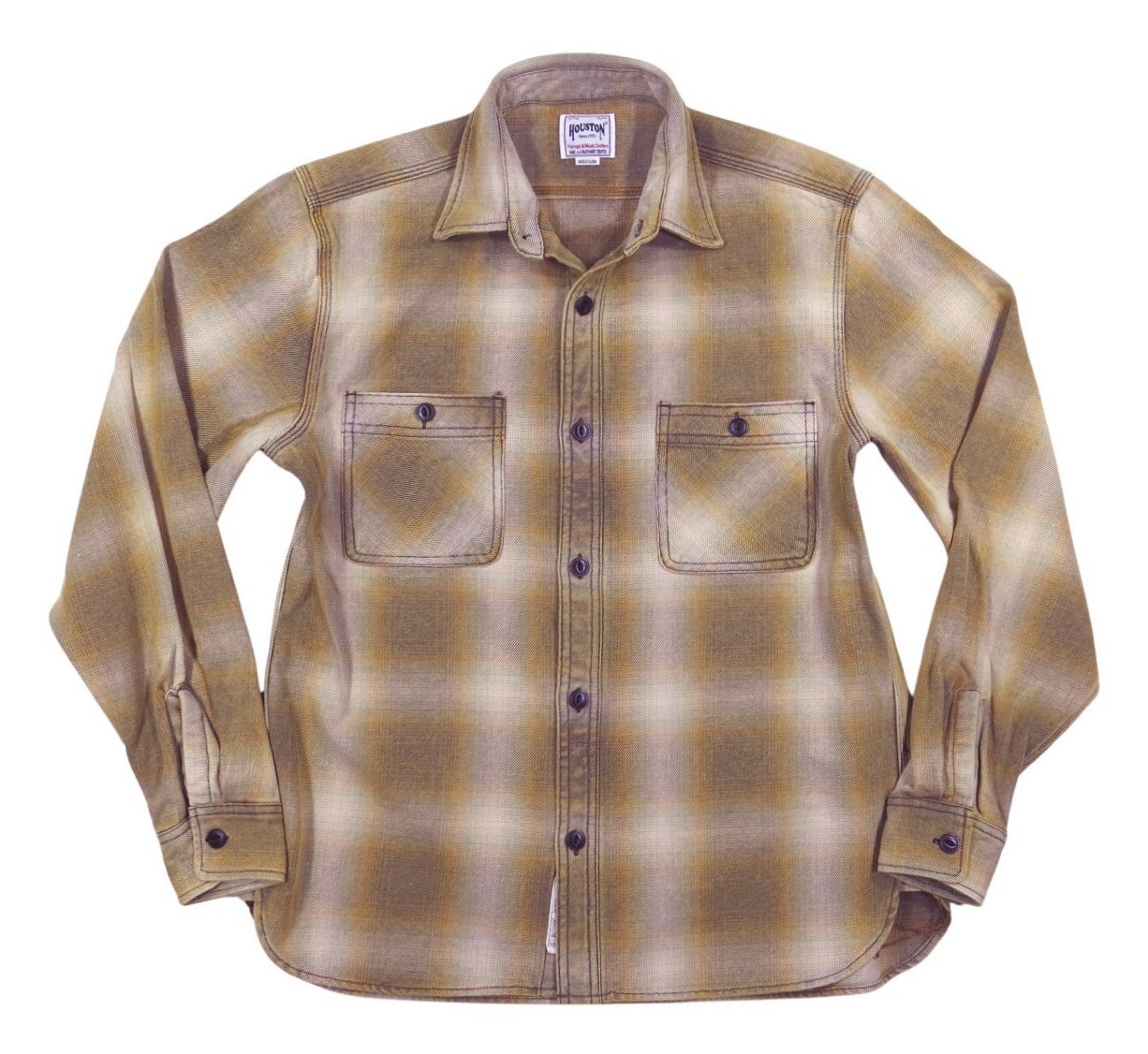 HOUSTON（ヒューストン） マチ付 長袖 ビエラ ビンテージ加工 オンブレ