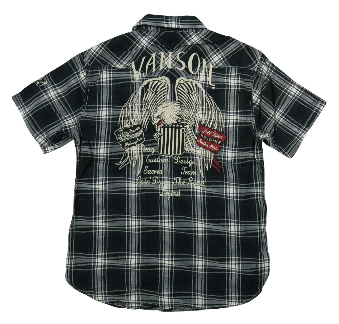 VANSON バンソン アメリカンイーグル刺繍 マチ付 半袖 チェック ワークシャツ NVSS-90...