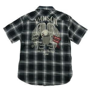 VANSON バンソン アメリカンイーグル刺繍 マチ付 半袖 チェック ワークシャツ NVSS-90...