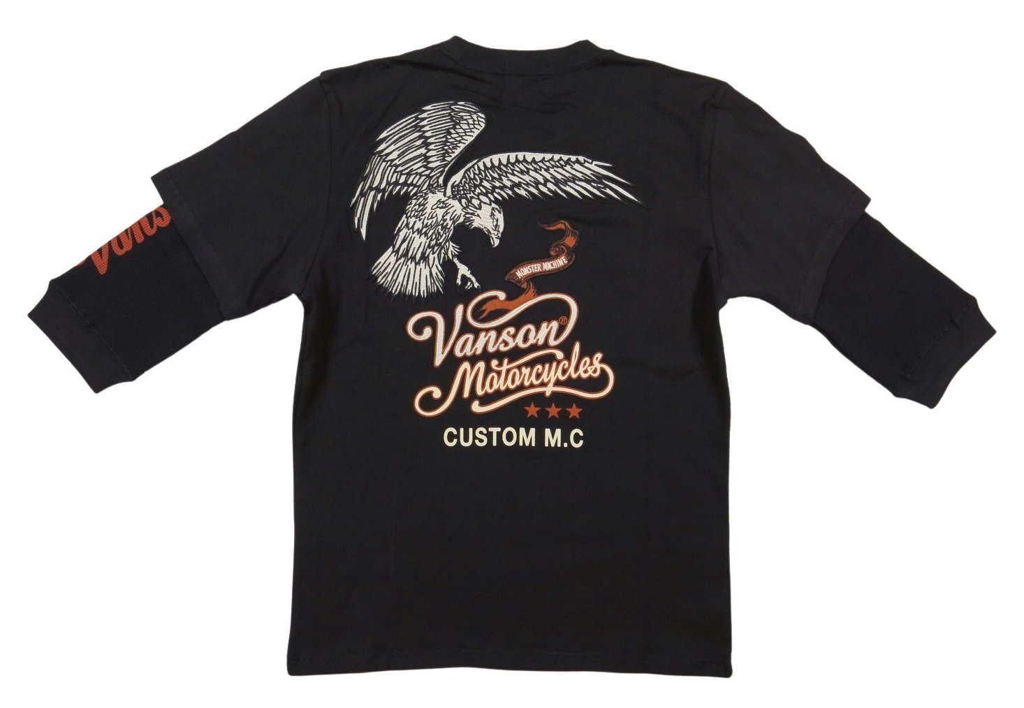 VANSON バンソン アメリカンイーグル刺繍 サーマル フェイクレイヤード 六分袖 Tシャツ NV...
