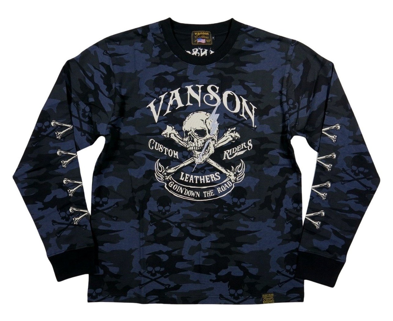VANSON（バンソン） スカル クロスボーン刺繍 カモフラージュ ロンT 