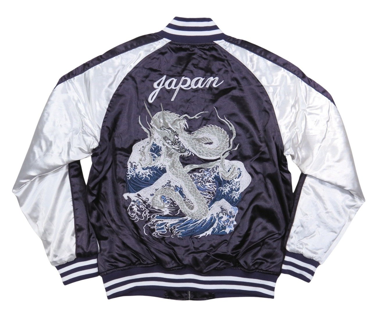 90s 龍 JUNGLE STORM 日本限定 スカジャン unisex サテン 希少 JUNGLE STORM スカジャン 龍 YOKOSUKA インディゴ F 希少 JUNGLE