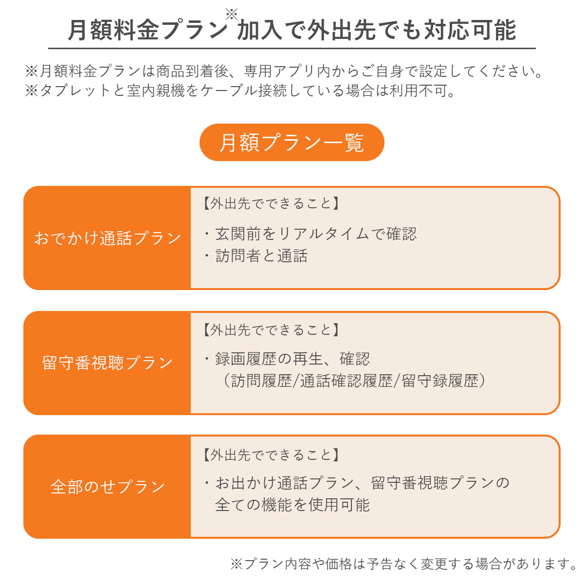 月額料金プラン 加入で外出先でも対応可能