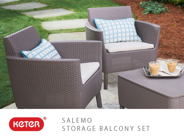 [送料無料対象外] ガーデン チェア テーブル 収納付き 屋外用 3点セット 「ケター サレモ ストレージ バルコニーセット（KETER SALEMO STORAGE BALCONY SET）」