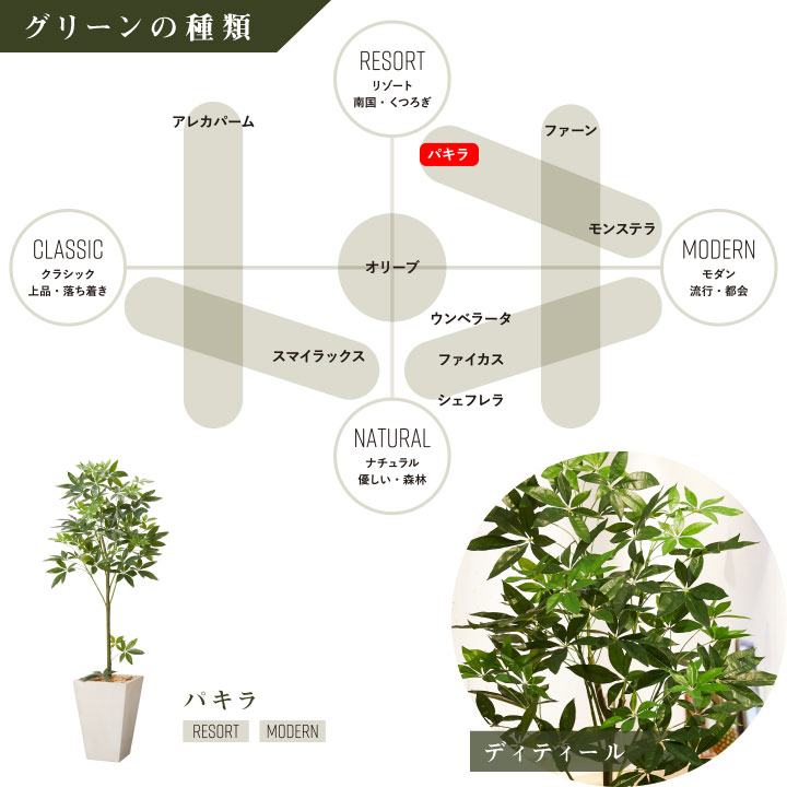 フェイクグリーン鉢セット 大型「パキラ×Tall Square w/g」高さ170cm