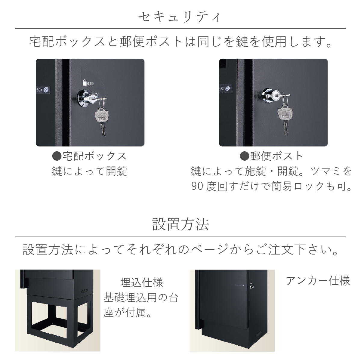 宅配便 複数受取可「宅配ボックス付 機能門柱 ミース カラー：ブラック 