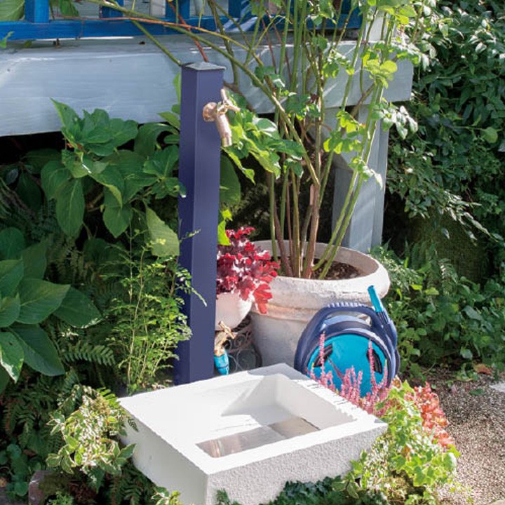[蛇口別売]立水栓 水栓柱 二口 2口 角型 シンプル ガーデンタップ 