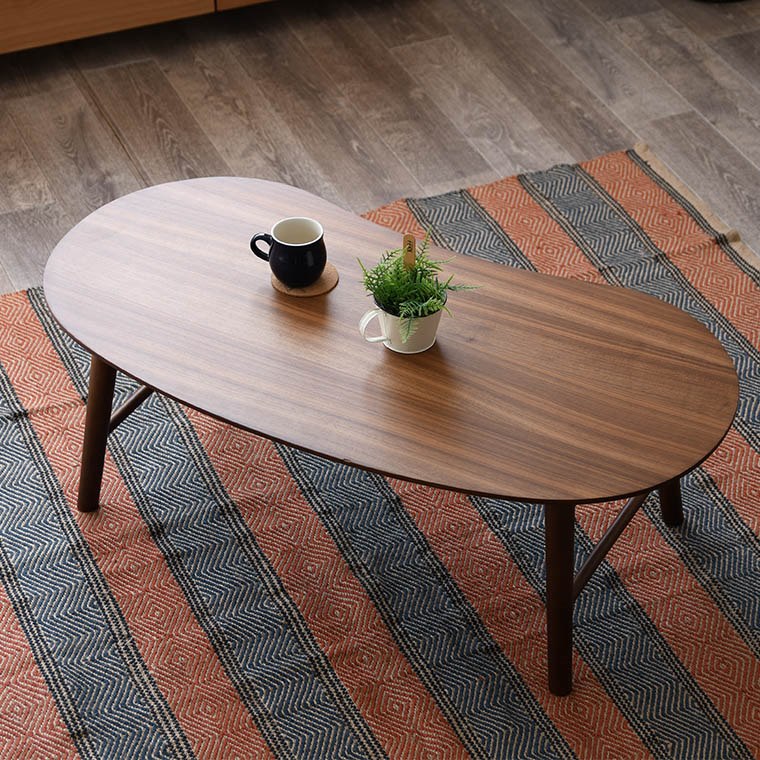 テーブル ナチュラル ブラウン 天然木脚 ビーンズ型 幅105 シンプル