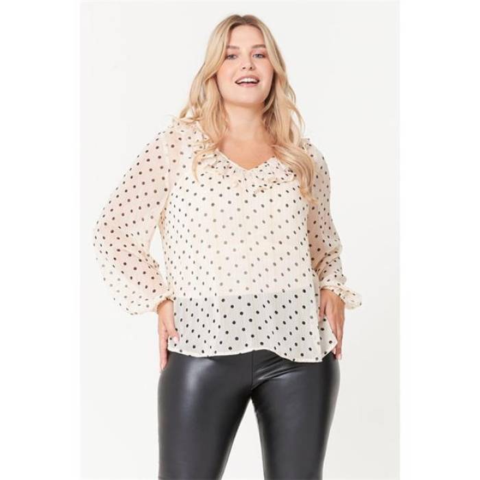 Be You 【 Ruffle Neck Spot Blouse Women 】 ファッション レディースファッション トップス シャツ ブラウス レディース