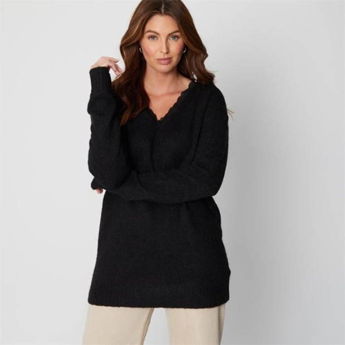 Be You 【 Lace Trim Brushed V Neck Jumper Women 】 ファッション レディースファッション トップス その他トップス レディ