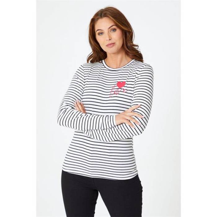 Be You 【 Long Sleeve Stripe Love T-Shirt Women 】 ファッション レディースファッション トップス Tシャツ カットソー レ