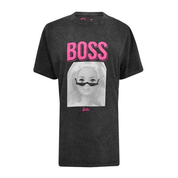 Character 【 Barbie Boss Acid Wash T-Shirt Charcoal Women 】 レディース