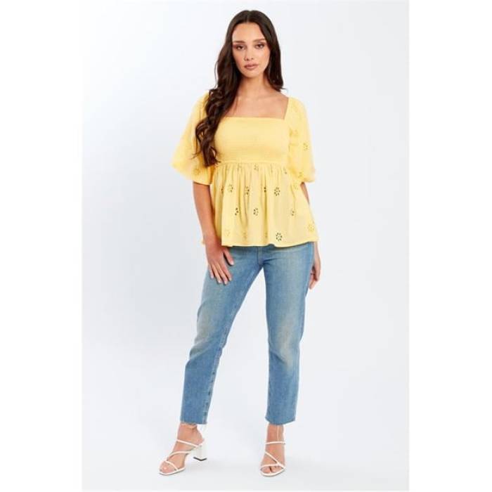 Be You 【 Broderie Square Neck Top Women 】 ファッション レディースファッション トップス シャツ ブラウス レディース