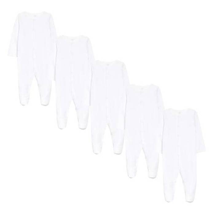 Hello World  Unisex Pack Of 5 Long Sleeve White Sleepsuits Kids  ˥ å