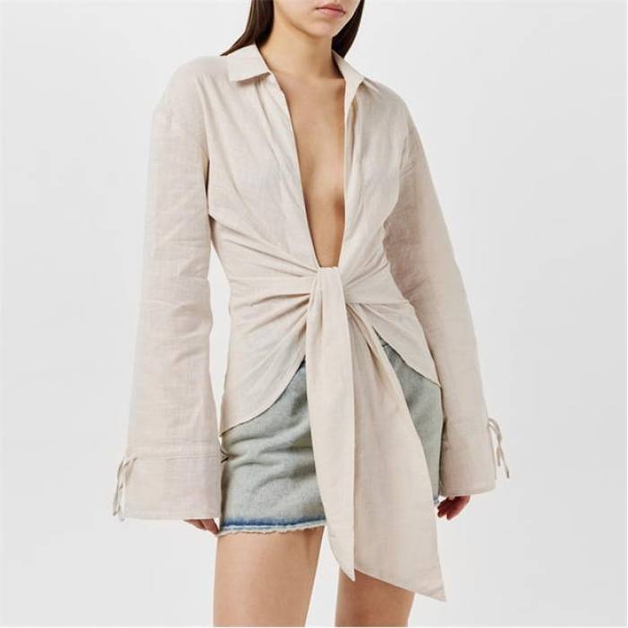Missy Empire 【 Linen Tie Front Shirt Women 】 ファッション レディースファッション トップス その他トップス レディー Missy Empire 【 Linen Tie Front Shirt Women 】 ファッション