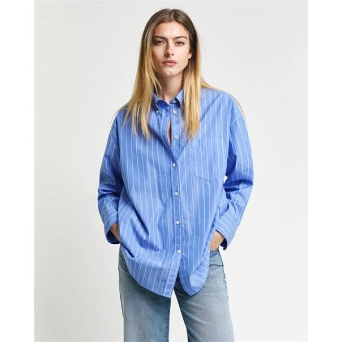 ガント Gant 【 Os Striped Poplin Bd Shirt Clear Sk Women 】 レディース