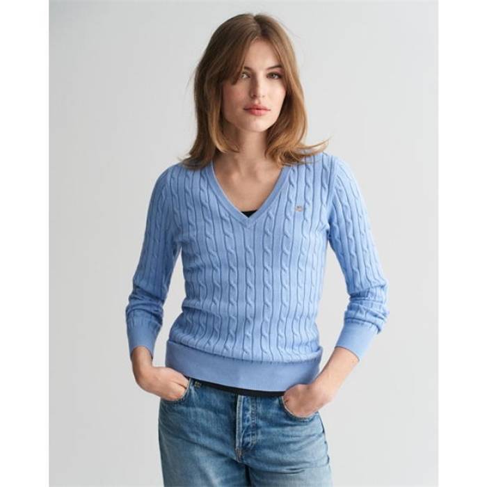 ガント Gant 【 Stretch Cotton Cable V-Neck Clear S Women 】 レディース
