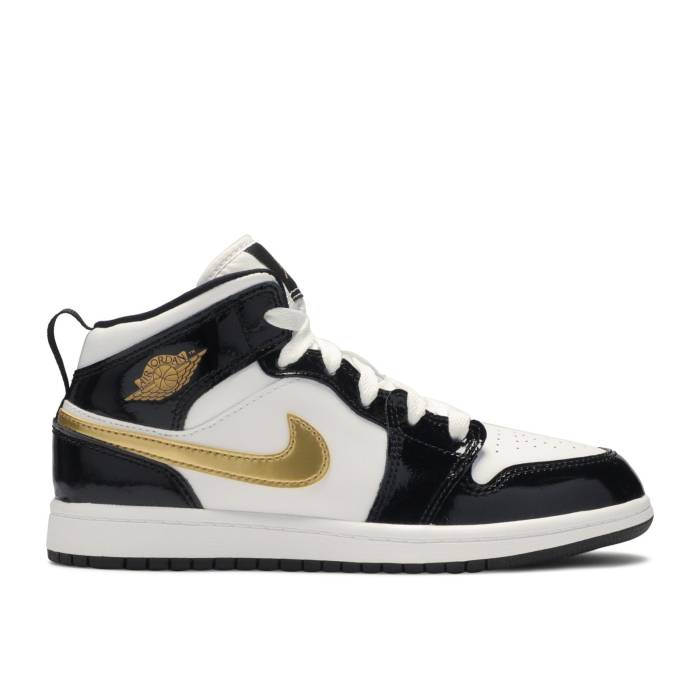 iCL@GAW[_ Air Jordan y Jordan 1 Mid Patent Se Ps 'Black Gold' Youth z WjA LbY