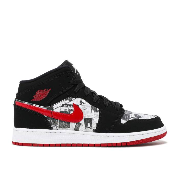 iCL@GAW[_ Air Jordan y Jordan 1 Mid Se Gs 'Newspaper Air Times' Youth z WjA LbY