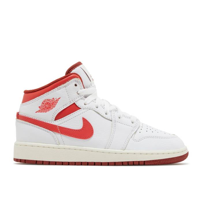 iCL@GAW[_ Air Jordan y Jordan 1 Mid Se Gs 'White Dune Red' Youth z WjA LbY