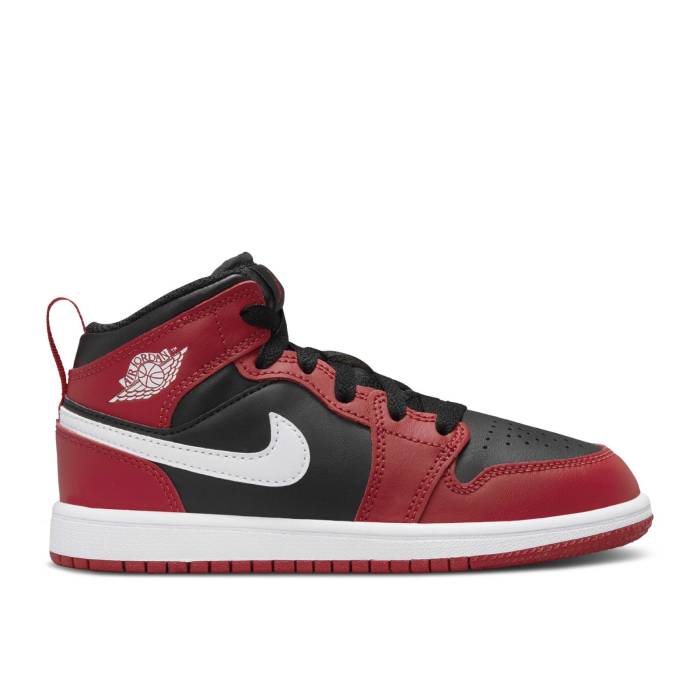 iCL@GAW[_ Air Jordan y 1 Mid Ps 'Gym Red Black White' Youth z WjA LbY