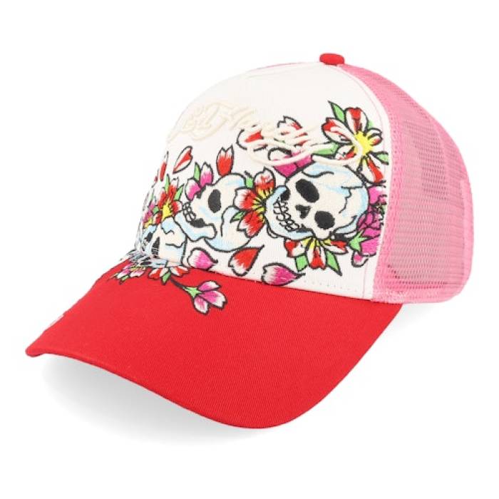 Ed Hardy エドハーディー 【 Skull Blossom White/Pink Trucker