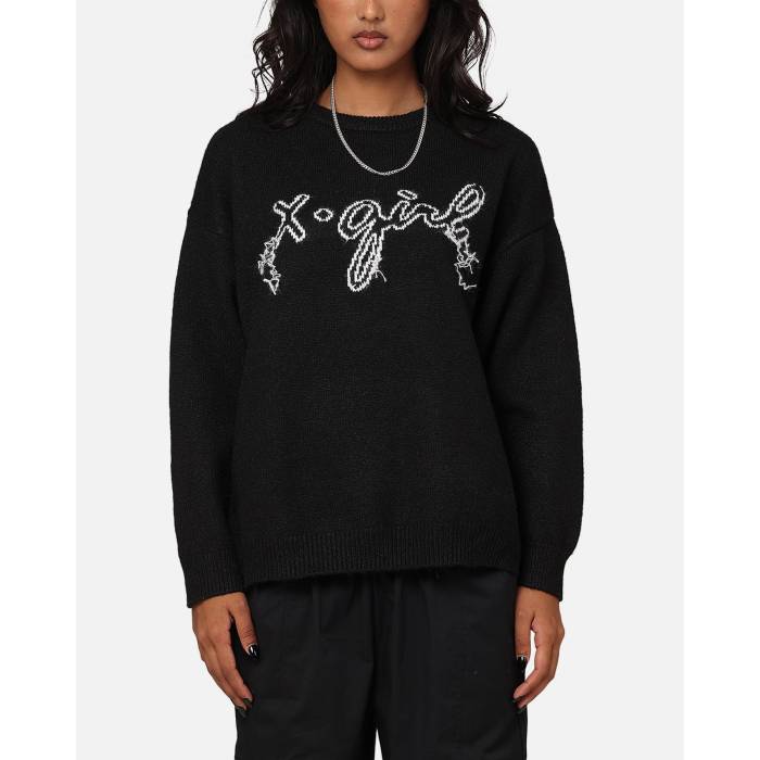 X-Girl 【 Women's Drop Stitch Oversized Knit Crewneck Womens 】 レディース