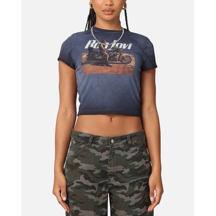 Bon Jovi 【 Women's Dead Or Alive Sunfade Baby T-Shirt Womens 】 レディース