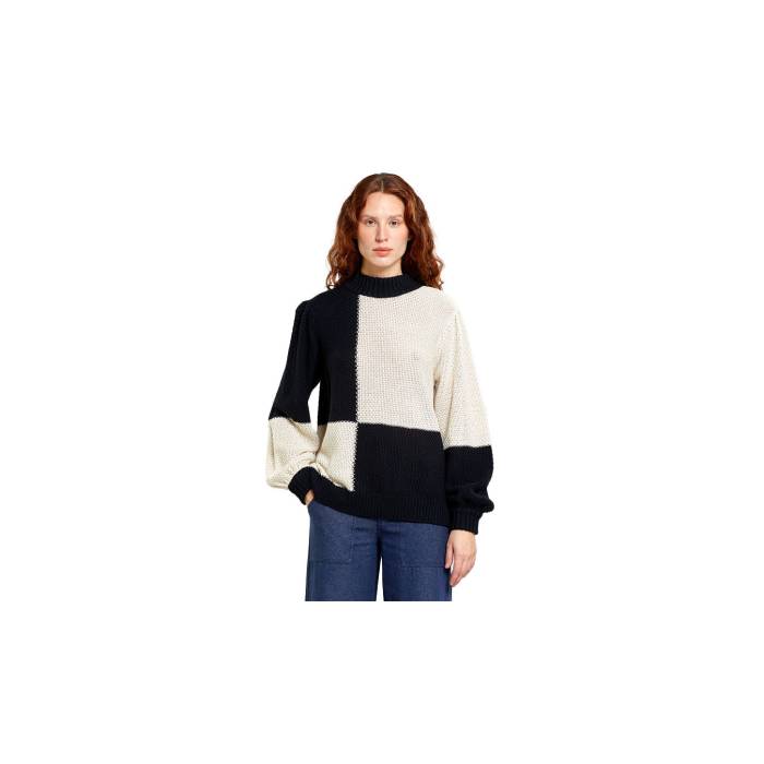 Dedicated 【 Sweater Knitted Rutbo Blocks Black/Vanilla White Women 】 レディース