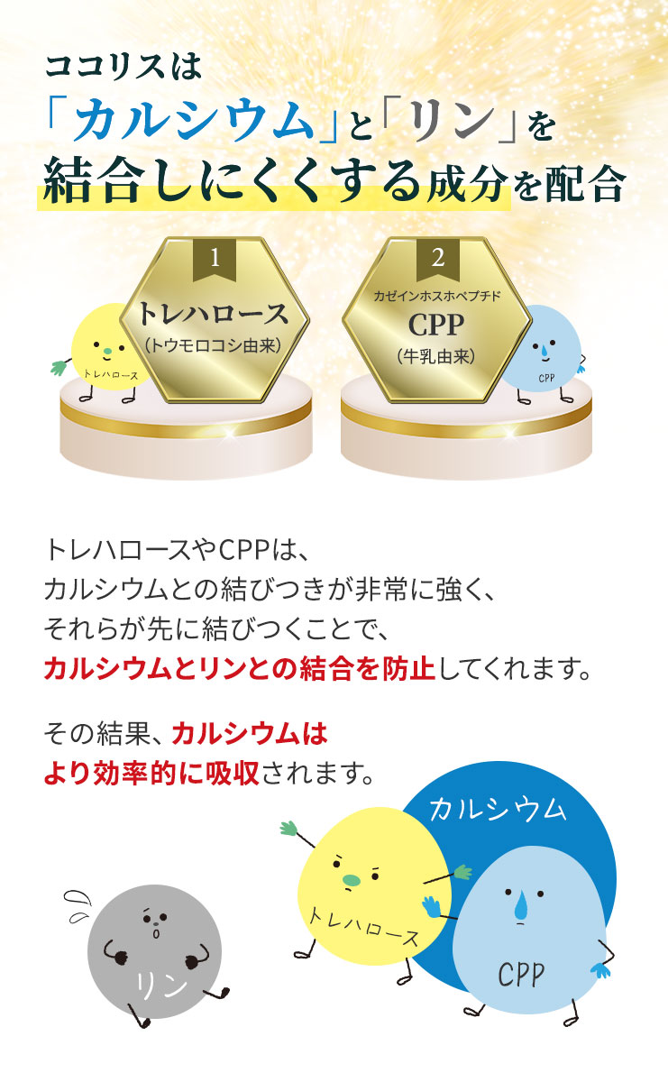 トレハロースとCPPでリンと結合しにくくする