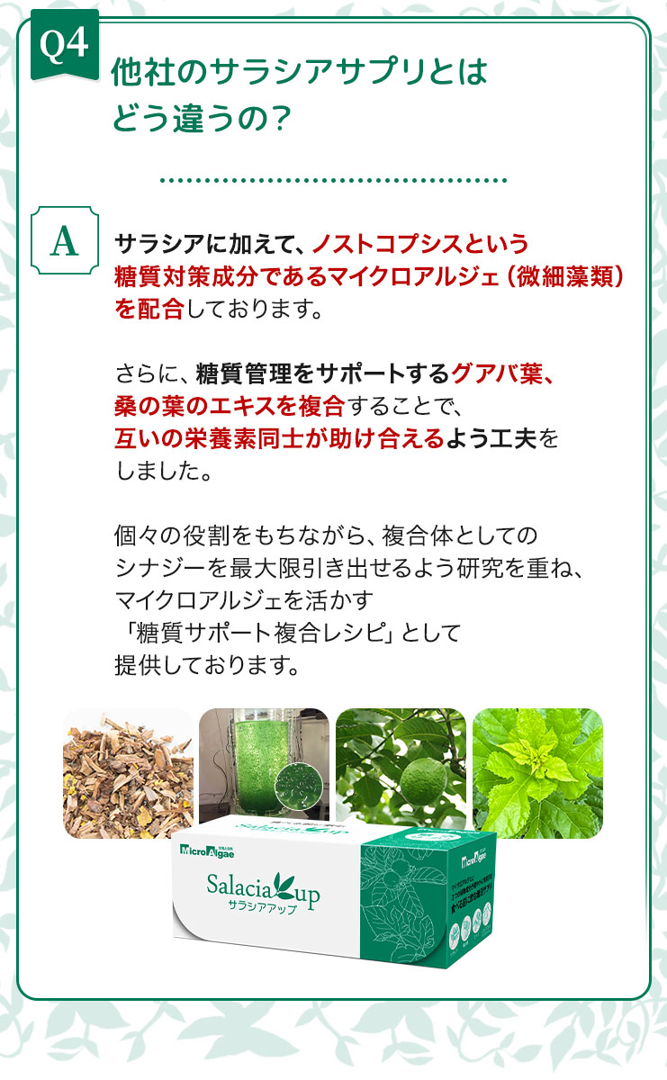 サラシアアップはノストコプシスというマイクロアルジェ（微細藻類）を配合