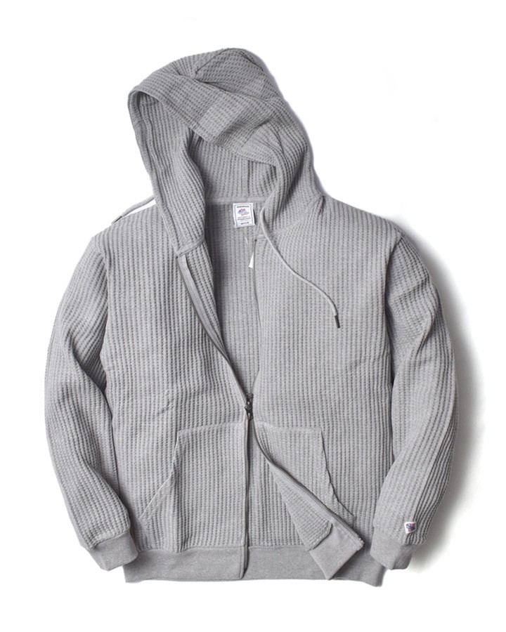 ダブルジップパーカー 厚手 ワッフル メンズ ブランド サーマル 大きい