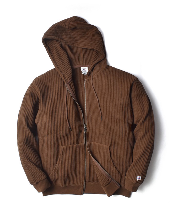 ダブルジップパーカー 厚手 ワッフル メンズ ブランド サーマル 大きい