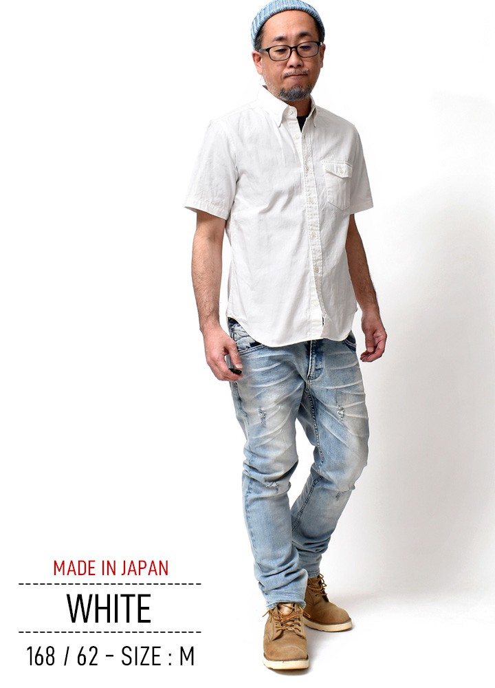 半袖 シャツ メンズ ボタンダウン オックス 日本製 厚手 綿100
