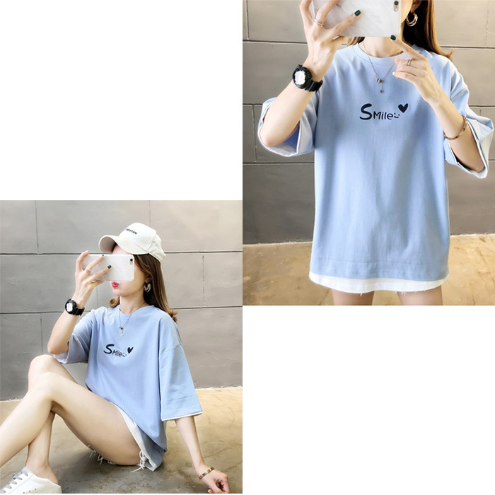 Ｔシャツ レディース 半袖 トップス 夏 レイヤード カットソー 重ね着 