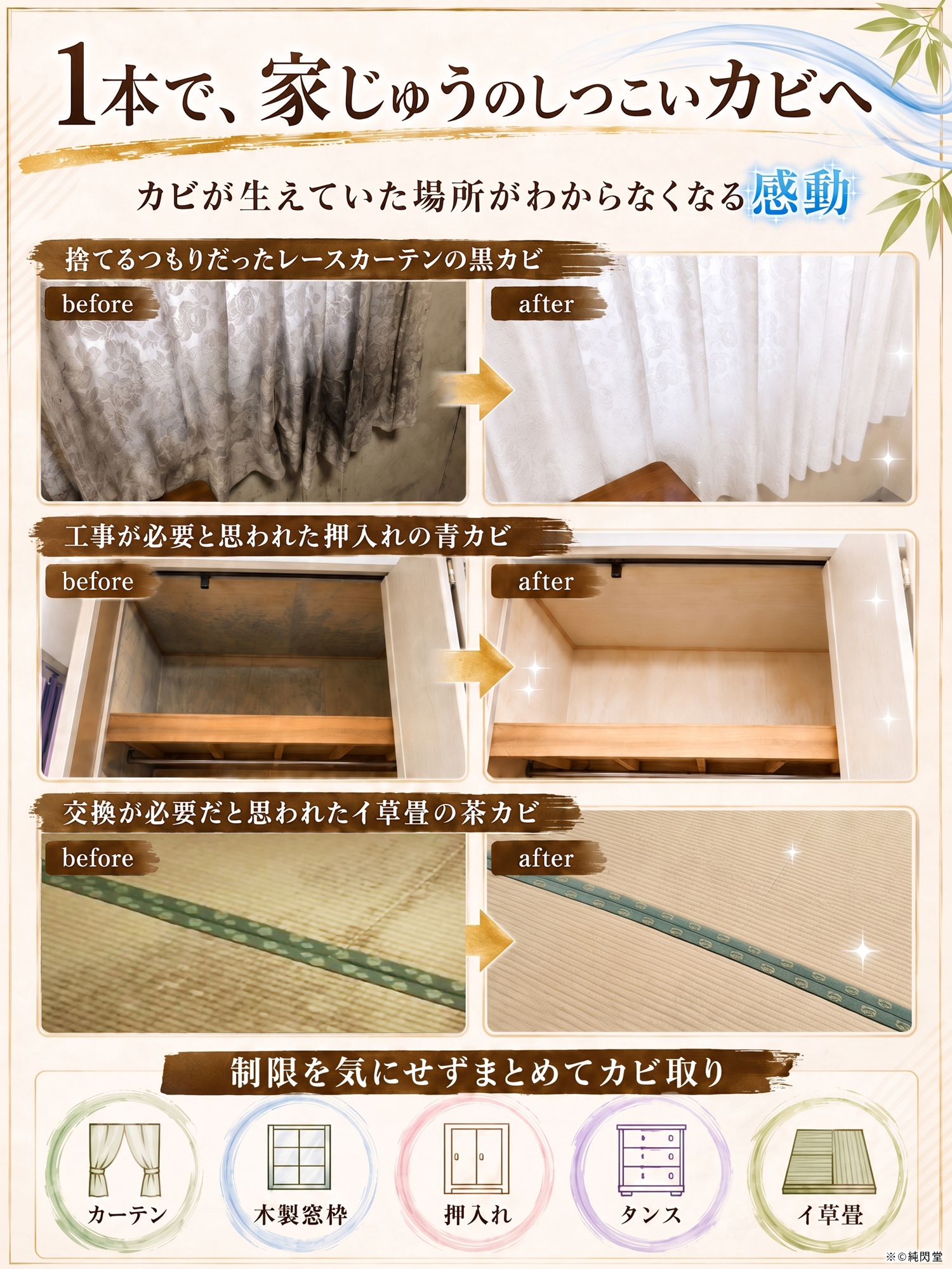 純閃堂 カビ取り カビ取り侍 液タイプ 1kg ソフトタイプ(茶色)／部屋の