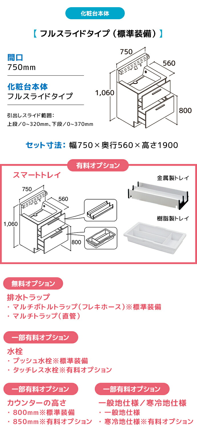 LIXIL（リクシル） 洗面台 クレヴィ 奥行560 750幅 フルスライドタイプ