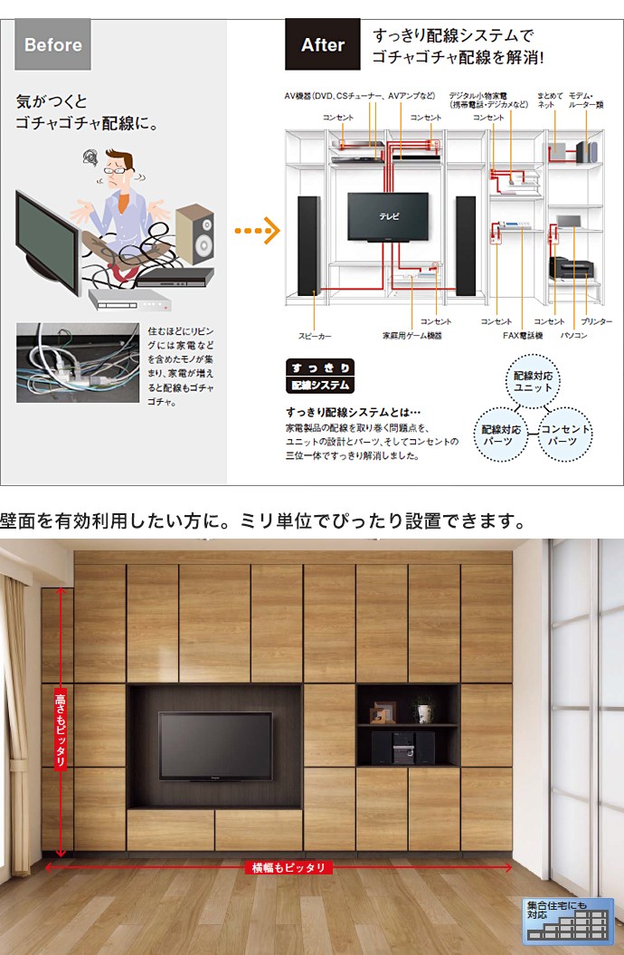 壁面収納 パナソニック キュビオス 幅3,565mm 奥行450mm LV-53T リビング収納 収納