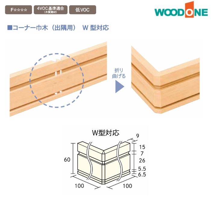 ウッドワン 造作材 DLBDW01 洋風造作材 コーナー巾木 100mm幅 出隅用 W型対応 :dlbdw01:じゅうせつひるず.com - 通販 -  Yahoo!ショッピング