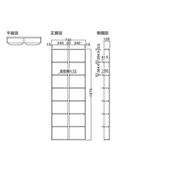 DAIKEN 大建工業 壁厚収納 カベピタ 書棚740H FQ0921-25