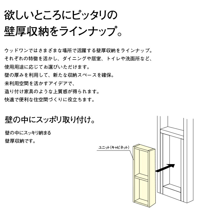 ウッドワン 壁厚収納 書棚 トールタイプ 壁面収納 システム収納